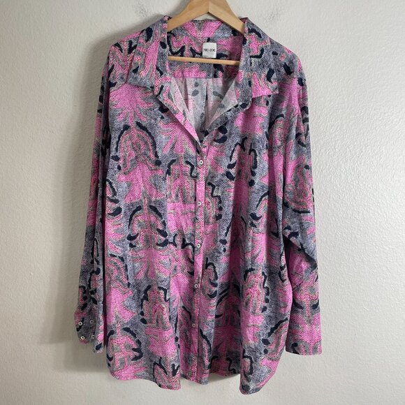 Nic+Zoe Womens Plus 3X Button Up Shirt Pink Gray Long Sleeve Blouse Top - Picture 7 of 10